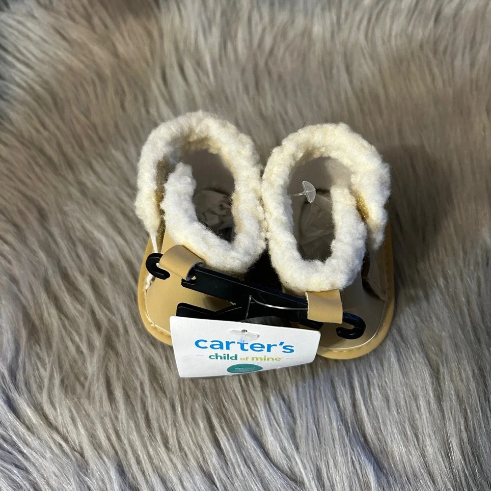Carter's Child Of‎ Mine Crib Shoes Baby's Size 3-6 Months Beige Boots Booties
